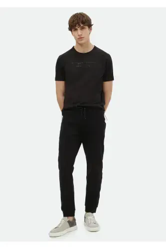 Siyah Baskılı Bisiklet Yaka %100 Pamuk T-Shirt - RAMSEY (1)