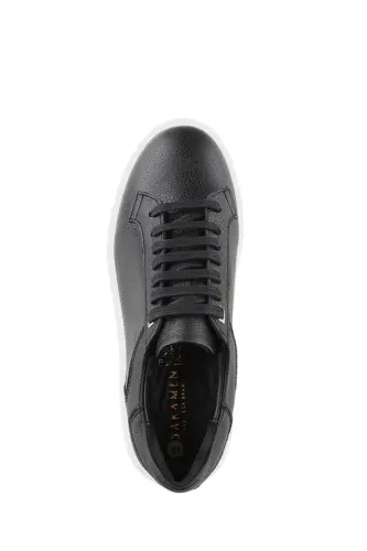 Siyah Beyaz %100 Deri Bağcıklı Günlük Sneaker Ayakkabı - 5