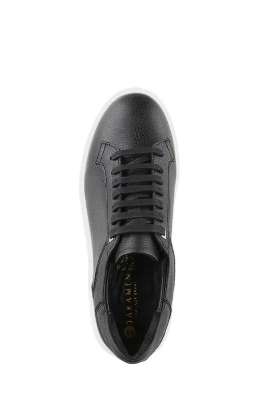 Siyah Beyaz %100 Deri Bağcıklı Günlük Sneaker Ayakkabı - 5