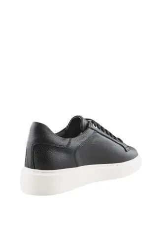 Siyah Beyaz %100 Deri Bağcıklı Günlük Sneaker Ayakkabı - Jakamen (1)