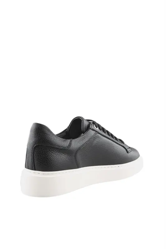 Siyah Beyaz %100 Deri Bağcıklı Günlük Sneaker Ayakkabı - 2