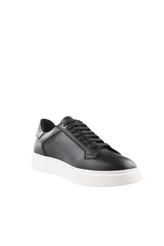 Siyah Beyaz %100 Deri Bağcıklı Günlük Sneaker Ayakkabı - 3