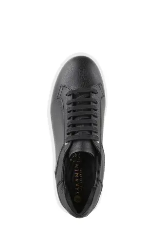 Siyah Beyaz %100 Deri Bağcıklı Günlük Sneaker Ayakkabı - 5
