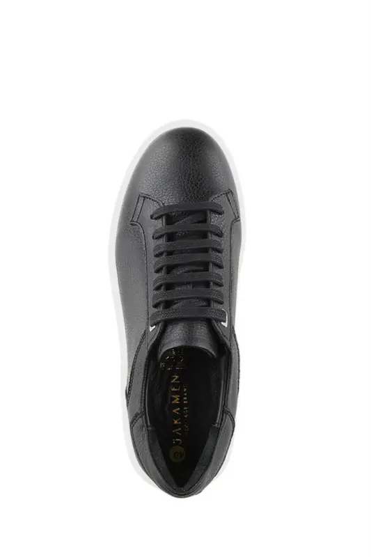 Siyah Beyaz %100 Deri Bağcıklı Günlük Sneaker Ayakkabı - 5