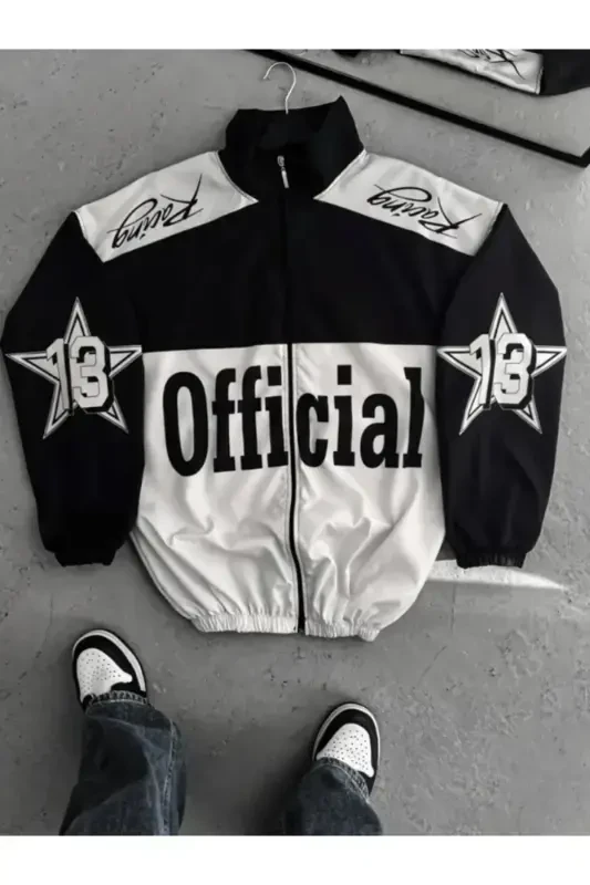 Siyah Beyaz Official Unisex Paraşüt Kumaş Oversize Baskılı Siyah Rüzgarlık Yağmurluk İnce Ceket-Officialsiyahbeyaz - LUSHEN