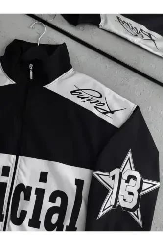 Siyah Beyaz Official Unisex Paraşüt Kumaş Oversize Baskılı Siyah Rüzgarlık Yağmurluk İnce Ceket-Officialsiyahbeyaz - LUSHEN (1)