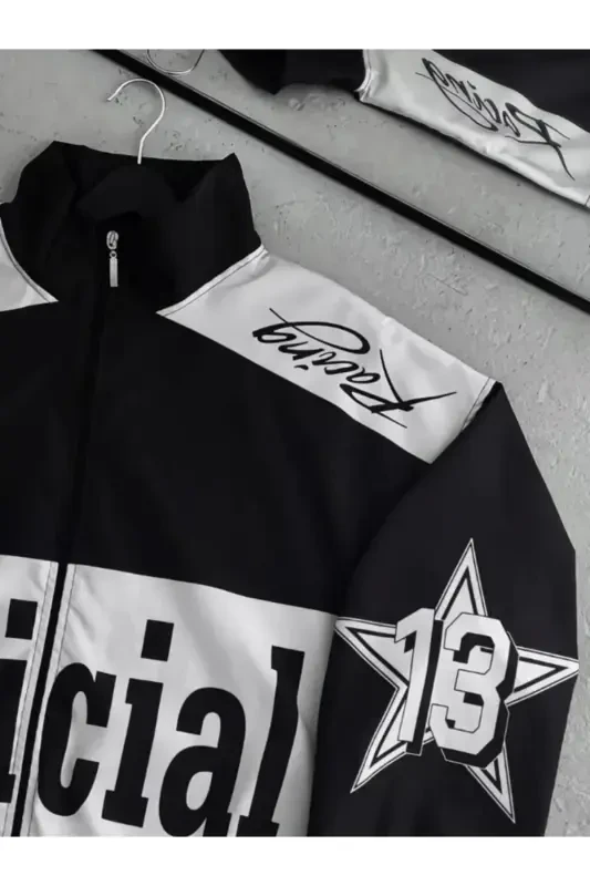 Siyah Beyaz Official Unisex Paraşüt Kumaş Oversize Baskılı Siyah Rüzgarlık Yağmurluk İnce Ceket-Officialsiyahbeyaz - 2