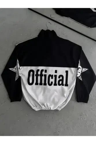 Siyah Beyaz Official Unisex Paraşüt Kumaş Oversize Baskılı Siyah Rüzgarlık Yağmurluk İnce Ceket-Officialsiyahbeyaz - 3