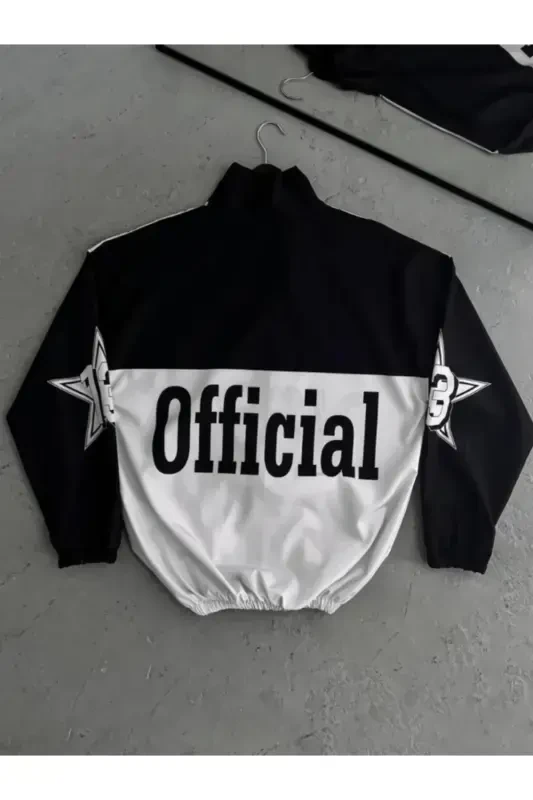 Siyah Beyaz Official Unisex Paraşüt Kumaş Oversize Baskılı Siyah Rüzgarlık Yağmurluk İnce Ceket-Officialsiyahbeyaz - 3
