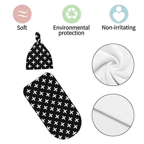 Black And White Newborn Swaddle Blanket With Hat Set Baby Stuff Receiving Blankets Soft Transition Sleep Sacks Gifts For Infant Boys Girls - 7