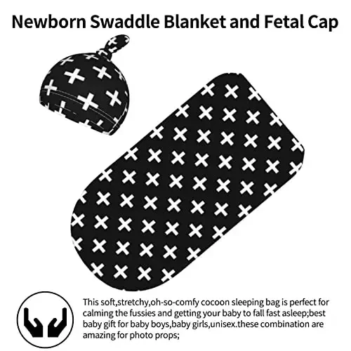 Black And White Newborn Swaddle Blanket With Hat Set Baby Stuff Receiving Blankets Soft Transition Sleep Sacks Gifts For Infant Boys Girls - NORCHZI (1)
