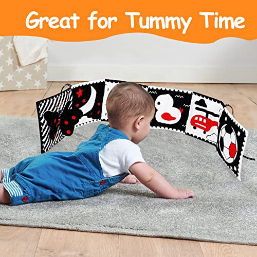 Black and White High Contrast Toys for Baby 0-3 3-6 months Infant Tummy Time Soft Crinkle Book Mirror Sensory Toys 0 2 4 5 6 Month Old Babies Boy Gril Newborn Development Christmas Stocking Stuffer - BLACK (1)