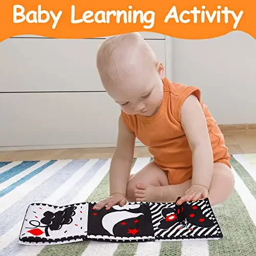 Black and White High Contrast Toys for Baby 0-3 3-6 months Infant Tummy Time Soft Crinkle Book Mirror Sensory Toys 0 2 4 5 6 Month Old Babies Boy Gril Newborn Development Christmas Stocking Stuffer - 3