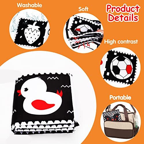Black and White High Contrast Toys for Baby 0-3 3-6 months Infant Tummy Time Soft Crinkle Book Mirror Sensory Toys 0 2 4 5 6 Month Old Babies Boy Gril Newborn Development Christmas Stocking Stuffer - 5