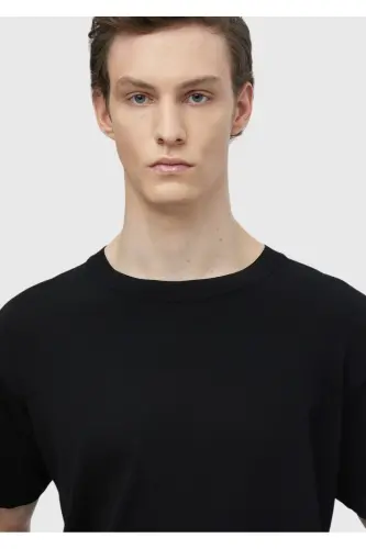 Siyah Bisiklet Yaka Düz Örgü Triko-Siyah - 4