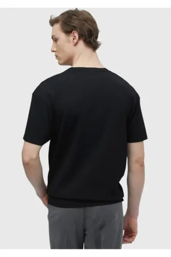 Siyah Bisiklet Yaka Düz Örgü Triko-Siyah - 6