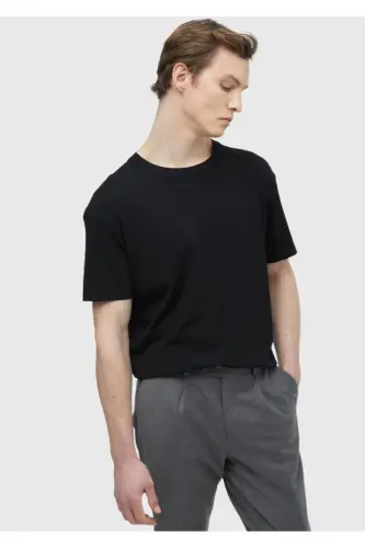 Siyah Bisiklet Yaka Düz Örgü Triko-Siyah - 3