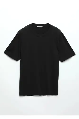 Siyah Bisiklet Yaka Düz Örgü Triko-Siyah - 7