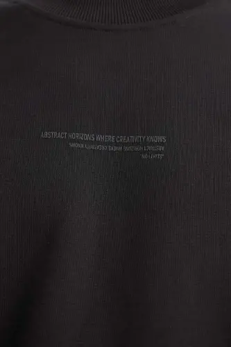 Boxy Fit Bisiklet Yaka Baskılı Sweatshirt-Siyah - 4