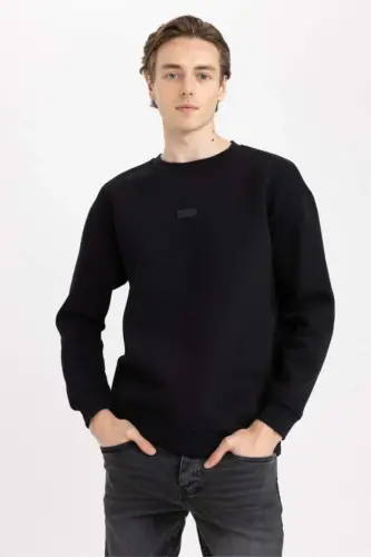 Siyah bisiklet yaka sweatshirt - 1