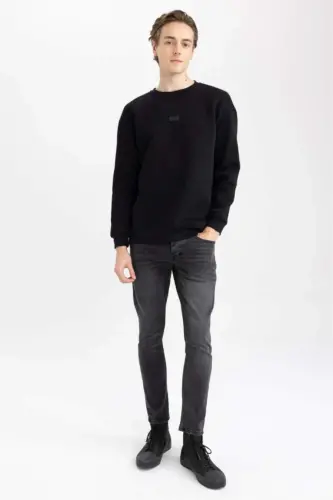 Siyah bisiklet yaka sweatshirt - DEFACTO (1)