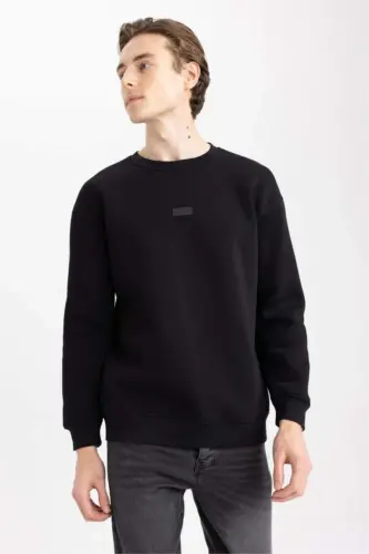 Siyah bisiklet yaka sweatshirt - 3