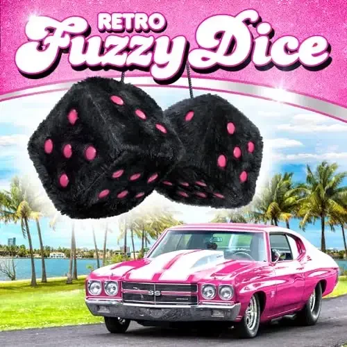 Black Fuzzy Dice Car Accessories – Plush Cute Pink Car Accessories for Interior - Plush Rear View Mirror Hanging Ornament Decorations - Retro Y2K McBling 2000s Aesthetic Decor - (Black Pink) - BLACK (1)