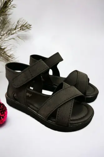 Siyah Cırt Cırtlı Unisex Bebek Sandalet - Siyah 