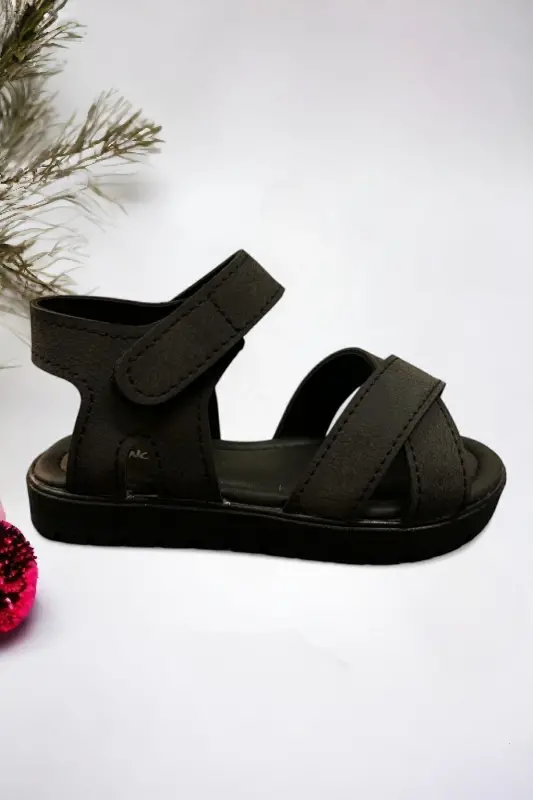 Siyah Cırt Cırtlı Unisex Bebek Sandalet - Siyah - 2
