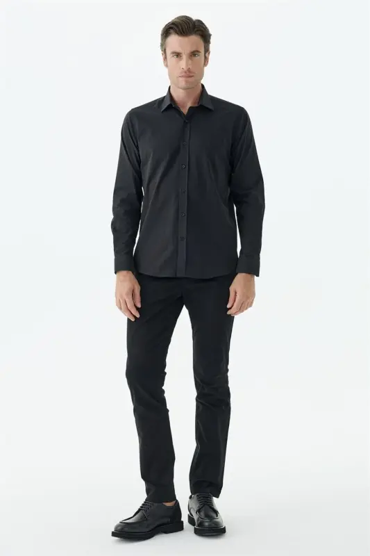 Siyah Çizgili Comfort Fit Gömlek - 1