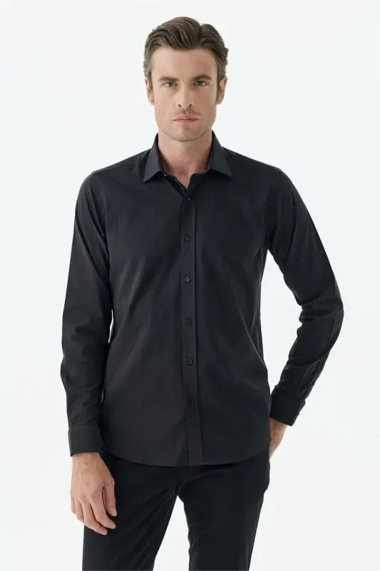 Siyah Çizgili Comfort Fit Gömlek - 3