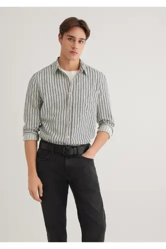 Siyah Çizgili Gömlek Slim Fit / Dar Kesim 0211425-18790 - Lacivert-18790 - 2