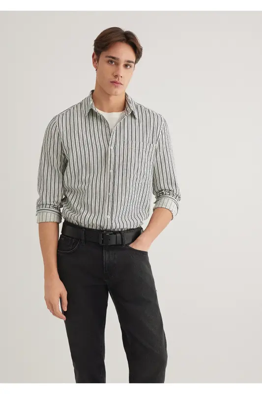 Siyah Çizgili Gömlek Slim Fit / Dar Kesim 0211425-18790 - Lacivert-18790 - 2