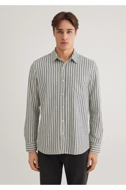 Siyah Çizgili Gömlek Slim Fit / Dar Kesim 0211425-18790 - Lacivert-18790 - 4