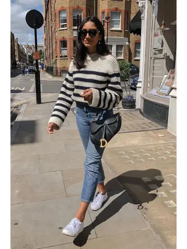 Siyah Çizgili Kadın Kazak Mg1298-Siyah - 5