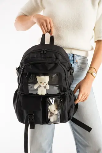 Siyah Çok Gözlü Ayıcıklı Sırt Çantası-koyu 