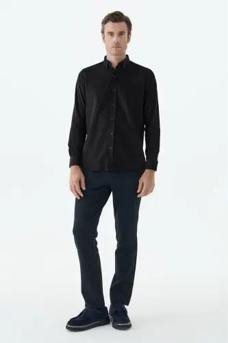 Siyah Comfort Fit %100 Pamuk Kadife Gömlek - Jakamen (1)
