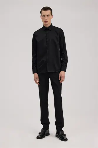 Siyah Comfort Fit %100 Pamuk Ütü Gerektirmeyen Non İron Gömlek - 2