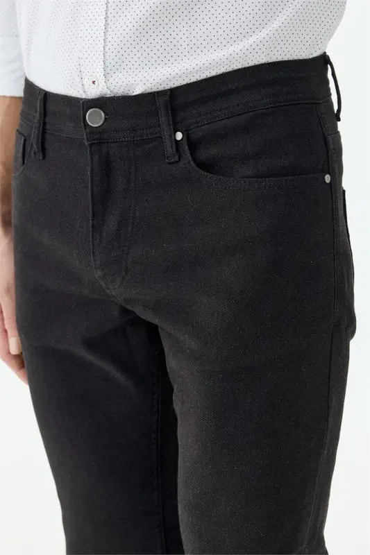 Siyah Comfort Fit 5 Cep Kanvas Pantolon - 4