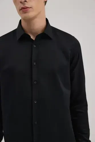 Siyah Comfort Fit Alttan Düğmeli Yaka Pamuk Karışımlı Gömlek - 3