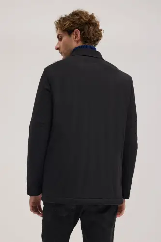 Siyah Comfort Fit Bebe Yaka Fermuarlı Mont - 4