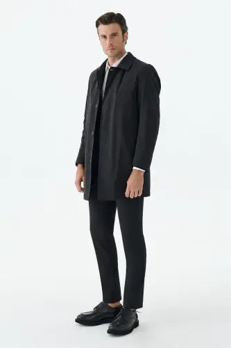 Siyah Comfort Fit Bebe Yaka Klasik Mont - Jakamen (1)