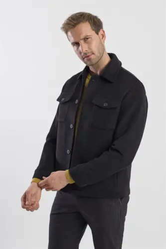 Siyah Comfort Fit Bebe Yaka Yünlü Mont - 3