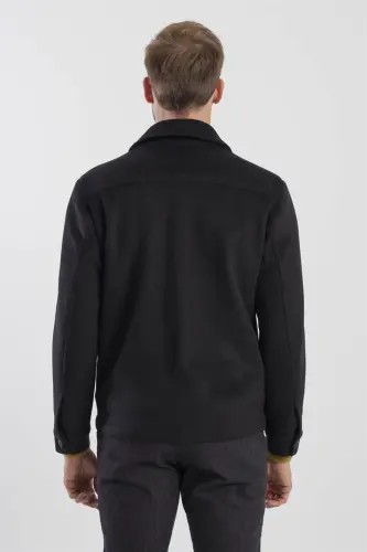 Siyah Comfort Fit Bebe Yaka Yünlü Mont - 4