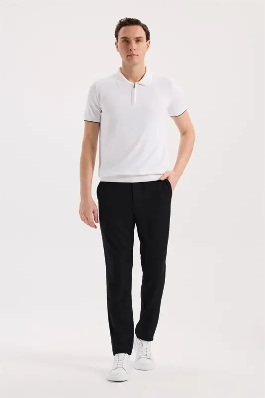 Siyah Comfort Fit Beli Lastikli Esnek Kumaş Jogger Pantolon - 2