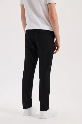 Siyah Comfort Fit Beli Lastikli Esnek Kumaş Jogger Pantolon - 4
