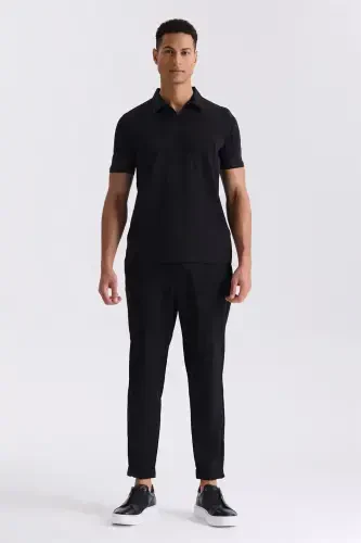 Siyah Comfort Fit Beli Lastikli Jogger Pantolon - Modazone (1)