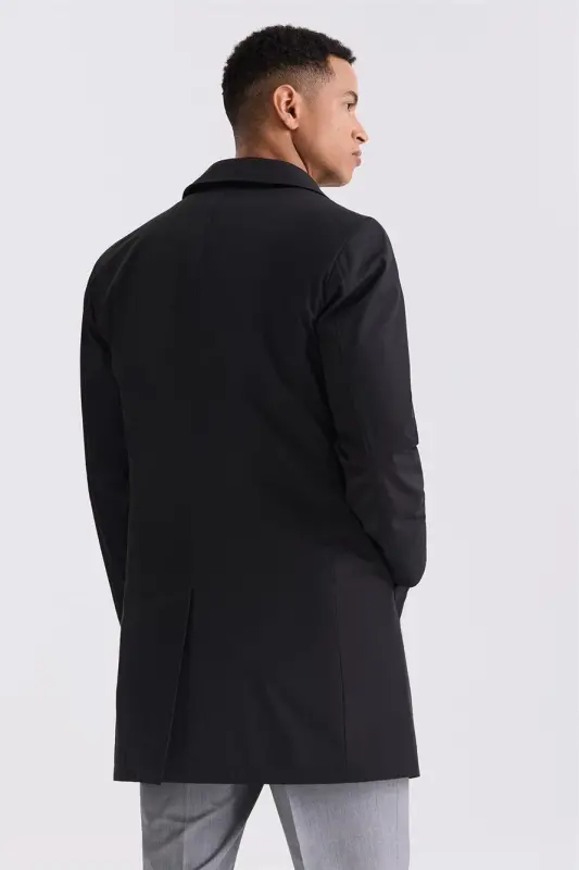 Siyah Comfort Fit Berberi Yaka Gizli Düğmeli Mont - 3