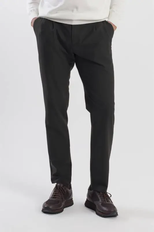 Siyah Comfort Fit Çift Cep Kapaklı Pileli Yan Cep Pantolon - 1