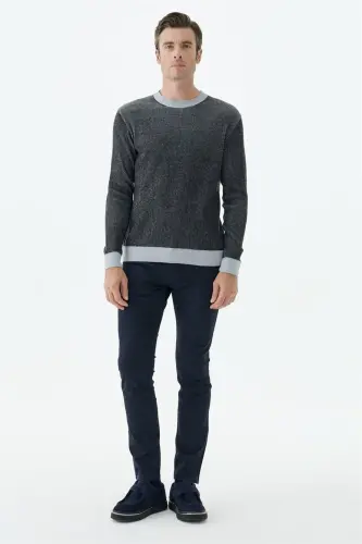 Siyah Comfort Fit Desenli Bisiklet Yaka Triko 